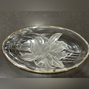 Mikasa Studio Nova Frosted Iris Gold Rim oval dish. Vintage 7” X 4” X 1”.